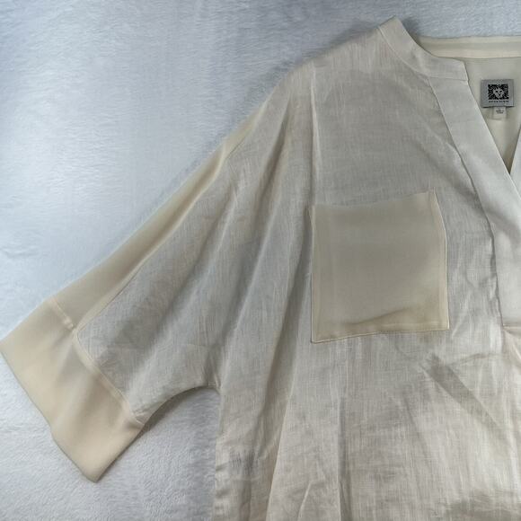 Anne Klein L Large Tunic Top Shirt Linen High Low Blouse Lagenlook Minimalist - Picture 5 of 16